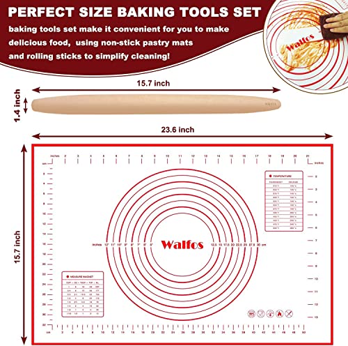 French Rolling Pin and Silicone Baking Mat Set