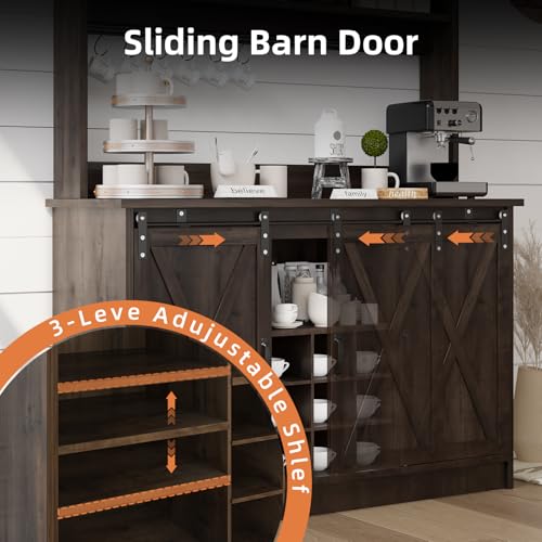 47" Farmhouse Coffee Bar with Storage Hutch & Wine Rack