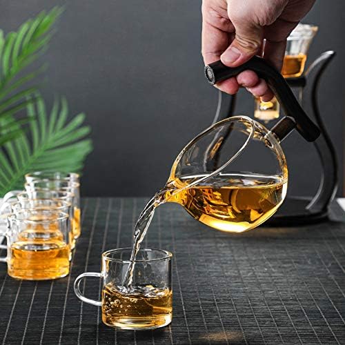 Lazy Kungfu Glass Tea Set Semi Automatic Drip Rotating with Infuser Glass Teapot Set (4 Count)
