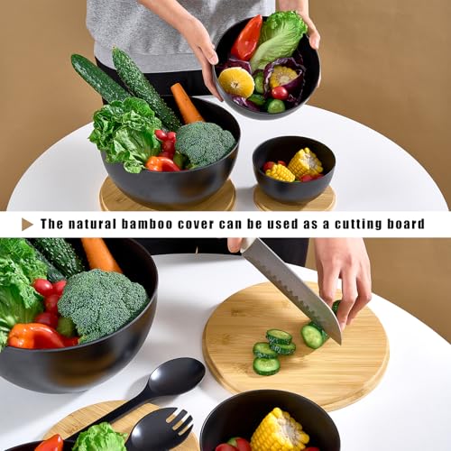 Large Salad Bowls with Bamboo Lids Set of 3