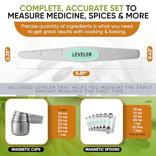 Magnetic Measuring Cups & Spoons Set of 15 with Levelers