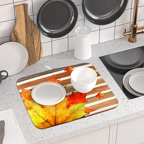 Autumn Golden Maple Leaf Dish Drying Mat for Kitchen Counter