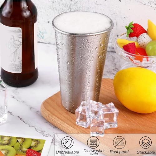 6 Pack 20 oz Stainless Steel Cups Metal Shatterproof Stackable Pint Drinking Cups for Adults or Kids (6 Count)