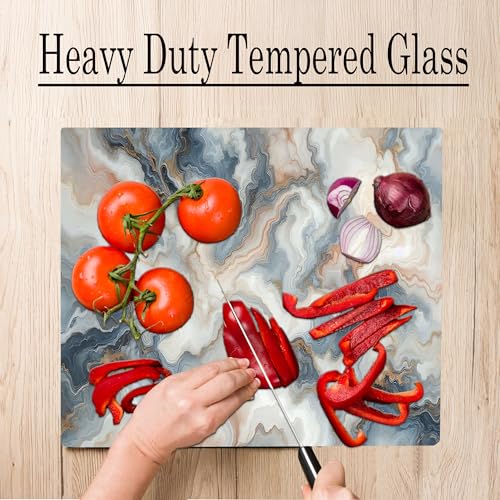 Multicolored White Agate Marble Kitchen Glass Cutting Board Ocean Decorative Gift Marbled Granite Stone Rock Gift For Her Mom Wife