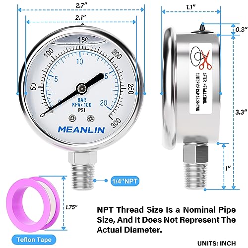 0~300Psi Liquid Filled Pressure Gauge Stainless Steel with 316 Stainless Steel Joint 1