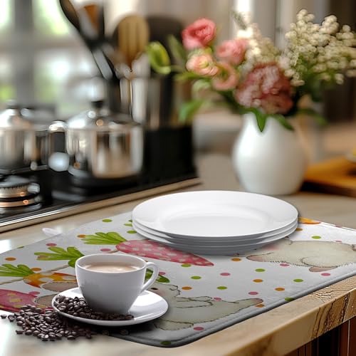 Easter Spring Dish Drying Mats Cute Bunny Dish Mat Easter colorful Carrots Drying Matt Dishes Dryer Pad for Kitchen Counter Absorbent Microfiber Washable Foldable Reusable 18x24 in