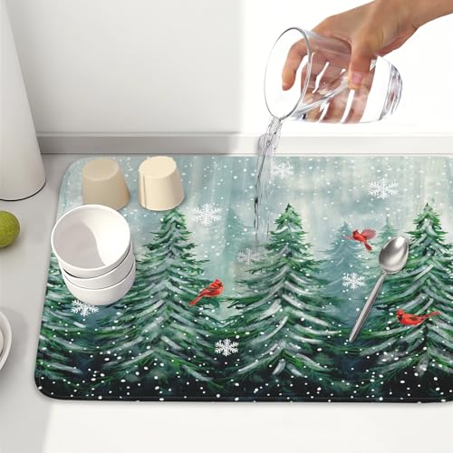 Winter Pines Tree Dish Drying Mats for Kitchen Counter