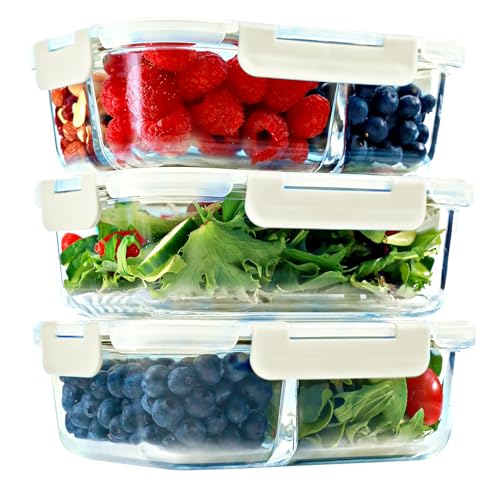 Glass Meal Prep Containers 1 & 2 & 3 Compartments (3 Count)