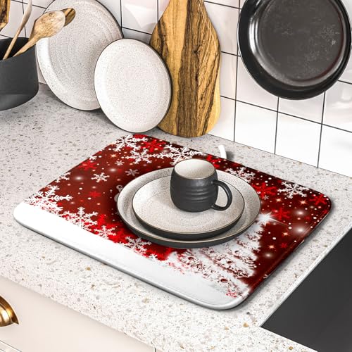 Happy New Year Red Dish Drying Mat for Kitchen Counter
