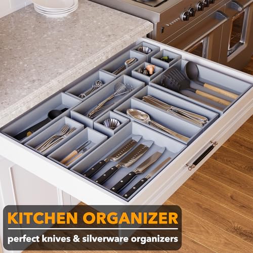 14 Piece Bamboo Drawer Organizer Storage Boxes Set