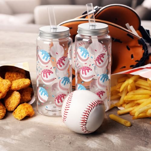 24 Pcs Ice Cream Drip Baseball Cups 14.2oz Tumbler Cups with Lids and Straws Bulk Baseball Drip Party Gifts Favor Ice Cream Plastic Reusable Cup for Sports Theme Party Team Gifts (12 Count)