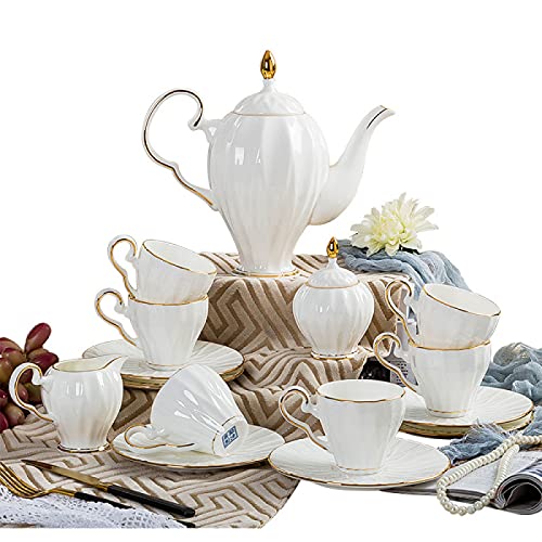 Tea Set for Adults Porcelain Coffee Tea Gift Sets Cups and for 6 with Ceramic Teapot