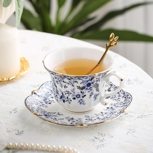 Country Roses Bone China Tea Cup and Saucer Set (6 Count)