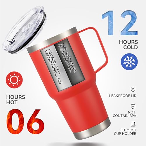 30 oz Stainless Steel Tumblers Bulk with Handle and Lid (4 Count)