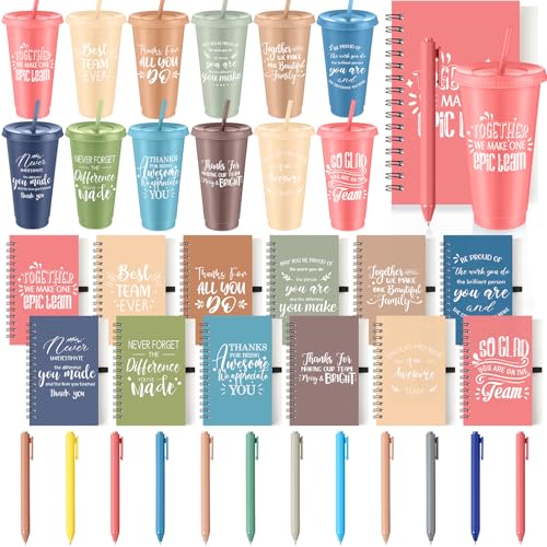 36 Pcs Employee Appreciation Gifts Bulk 24 oz Thank You Tumbler with Lid and Straw Mini Spiral Notebooks and Pens Appreciation Gifts for Team Employee Coworkers Teacher (36 Count)