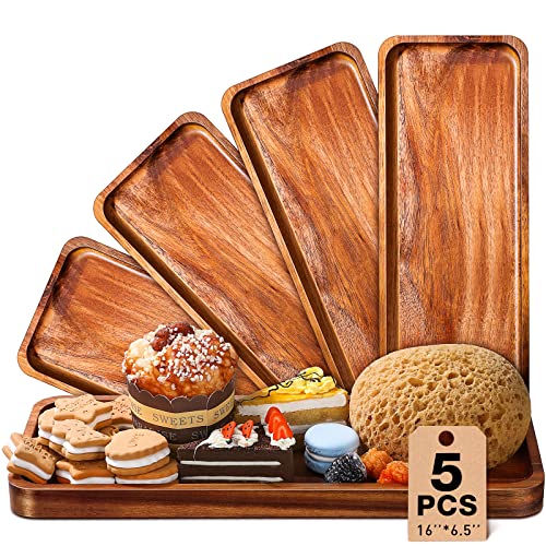 5 Pack Solid Acacia Wood Serving Trays for Food (5 Count)