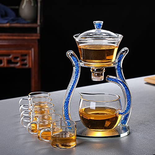 Glass Teapot Set Semi Automatic Drip Rotating with Infuser Lazy Kungfu Tea pot Set