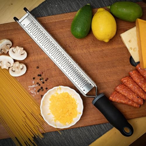 3-in-1 Lemon Zester & Cheese Grater, 304 Stainless Steel, 15-Inch, Black