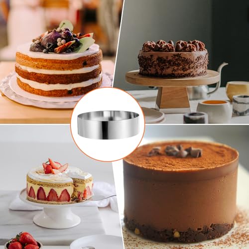 Round Cake Ring 7 x 2 Inch Seamless Stainless Steel Pastry Mousse Dessert Ring Mirror Coating for Baking Cooking Making Tool