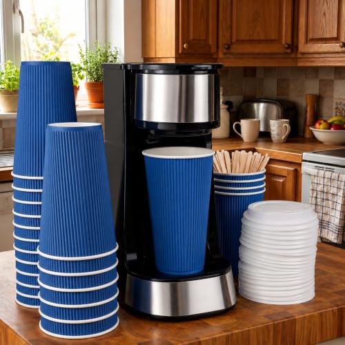 Ripple Wall Coffee Cups 500 Count 16 Ounce Insulated Midnight Blue Paper Cups