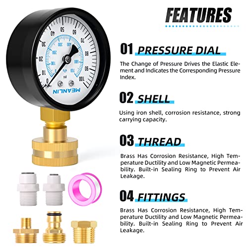 0~100Psi 3 4" Female Water Pressure Kit Plus 5 adapters