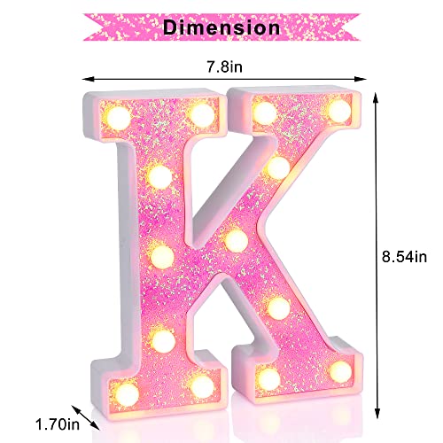 LED Letter Lights Sign Light Up Pink Letters Glitter Alphabet Letter Sign for Night Light Wedding