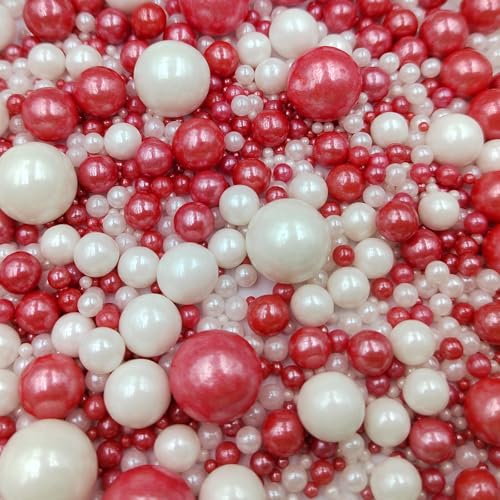 Edible White Red Sugar Pearls Candy Sprinkles 120G (4.23 Ounce)