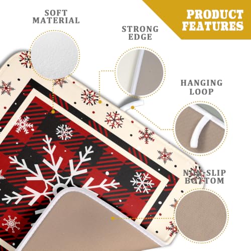16"x18" Christmas Snowflakes Dish Drying Mat Xmas Red Black Buffalo Plaids Winter Snow Dish Drainer Mats Microfiber Reversible Dish Drying Rack Pad for Kitchen Countertop Tabletop Decor