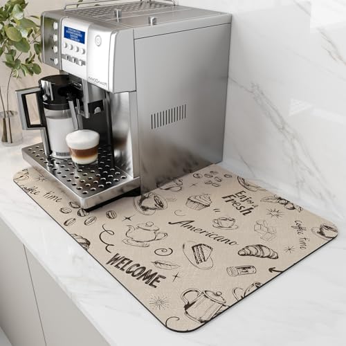 Coffee Mat Hide Stain Rubber Backed Absorbent Dish Drying Mat for Kitchen Counter