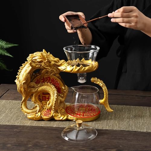 Glass Teapot Set with Infuser Semi Automatic Dragon Tea Set with 6 Small Cups