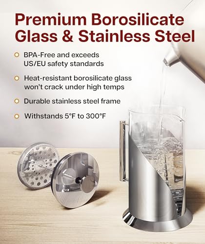 Stainless Steel French Press Coffee Maker 34 oz (2 Count)