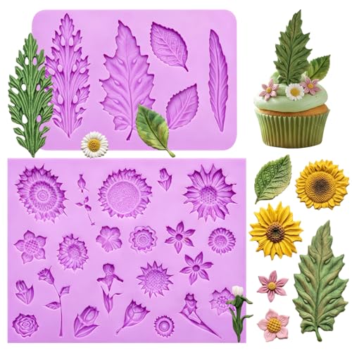 Leaf Silicone Mold Sunflower Flower Chocolate Mold for Cake Decoration (2 Count)