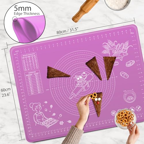 Silicone Baking Mat 32" x 24" Extra Thickness Dough Rolling Mat with Measurements and Edge Heightening
