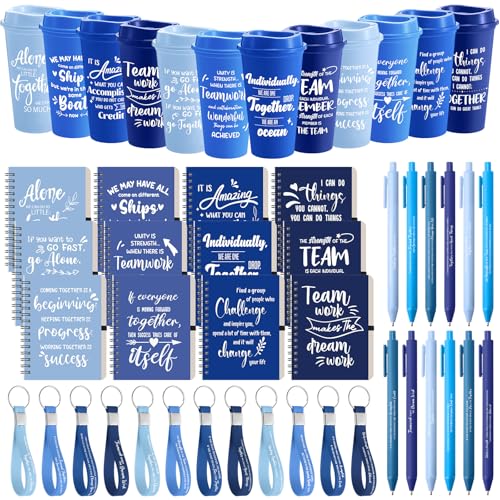 12 Set 48 Pcs Team Appreciation Gift Set Inspirational Employee Appreciation Gift Bulk 16 oz Coffee Cups with Team Notebook Pen Keychains for Staff Teacher (12 Count)