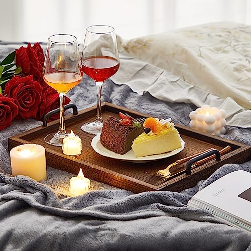 4 Pcs Large Wooden Serving Tray Decorative 15.8 x 11.8 x 1.2 in Ottomantray Rustic with Handle Coffee Table Wood Tray Kitchen Platter for Christmas Thanksgiving Party Gift Breakfast Wedding (4 Count)