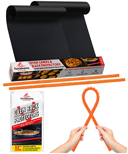 Oven Liners for Bottom of Oven 17"x 25" and Silicone Rack Guards Orange 22" (4 Count)