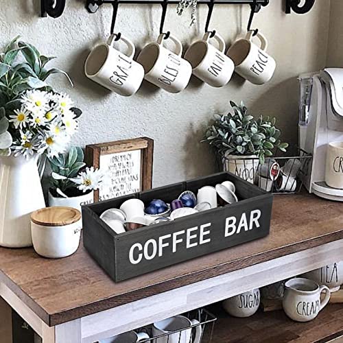 Coffee Bar Wooden Storage Box with Removable Grids