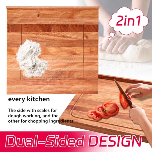 Walnut Pastry Board with Lip for Rolling Dough 24" x 22.8" x 1.5" Large Wooden Cutting Chopping Kneading Board with Engraved Measurements for Counter Tabletop Kitchen