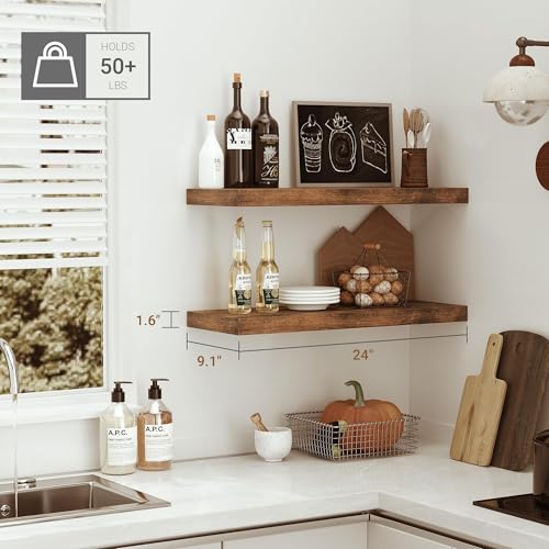 Deep Floating Shelves for Wall 24 inches Set of 2 (2 Count)