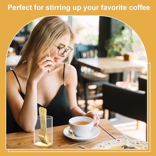 12 Pcs Gold Coffee Spoons with Holder 4.92 Inch Demitasse Espresso Spoons Mini Coffee Spoons Gold Tiny Dessert Spoons Small Tea Spoon Stainless Steel Acrylic Cylinder Holder for Party Coffee Bar Home (12 Count)