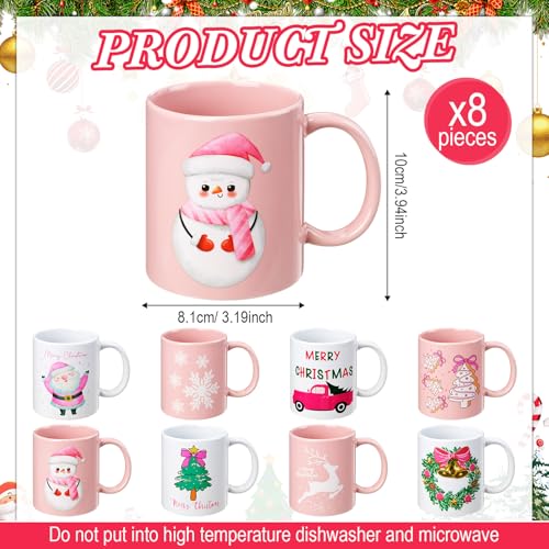8 Pieces 12 oz Christmas Winter Coffee Mugs Gifts Set with Handle Ceramic Matching Cups for Staff Home School Office Table Centerpieces Housewarming Holiday Party (8 Count)