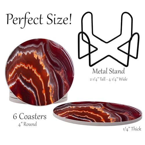 Red Agate Marble Round Coasters Set of 6