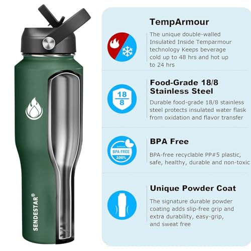 Water Bottle Wide Mouth Stainless Steel Vacuum Insulated Double Wall Keep Liquids Cold or Hot All Day
