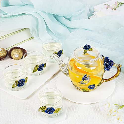 xixi home Blue Rose Glass Tea Set