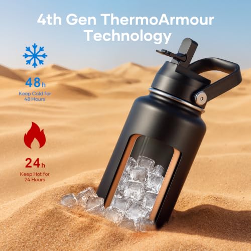 40 oz Insulated Water Bottle with Paracord Handle & Straw Spout Lids