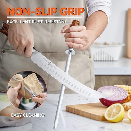 Honing Steel 10 Inch Knife Sharpener Rod with Pakkawood Handle for Kitchen Knives Daily Sharpening Maintenance