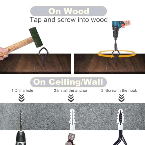 10PCS Eye Screw Hooks for Hanging Heavy Duty with Safety Buckle.Metal Ceiling Hooks for Hanging Plants