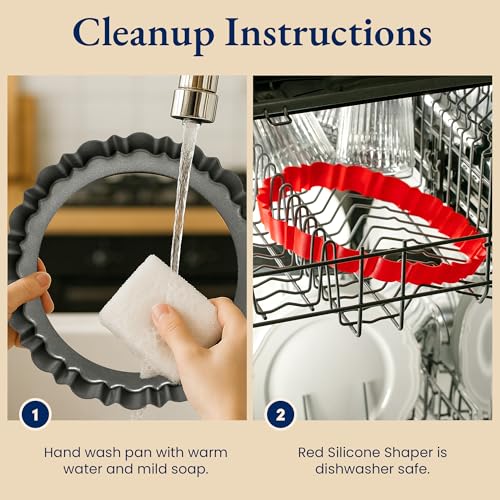 Fluted Tart Pan 9 Inch Removable Bottom with Patented Silicone Crust Shaper