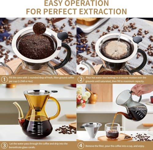 Pour Over Coffee Maker with Double Stainless Filter 27 fl oz