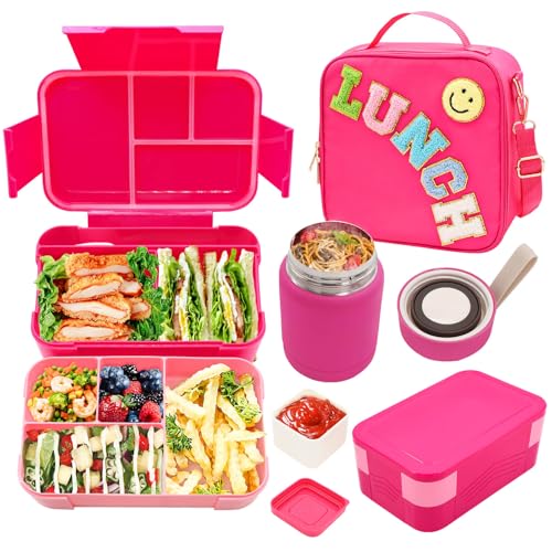 Lunch Box for Girls with 10oz Thermo 6 Compartment Bento Set